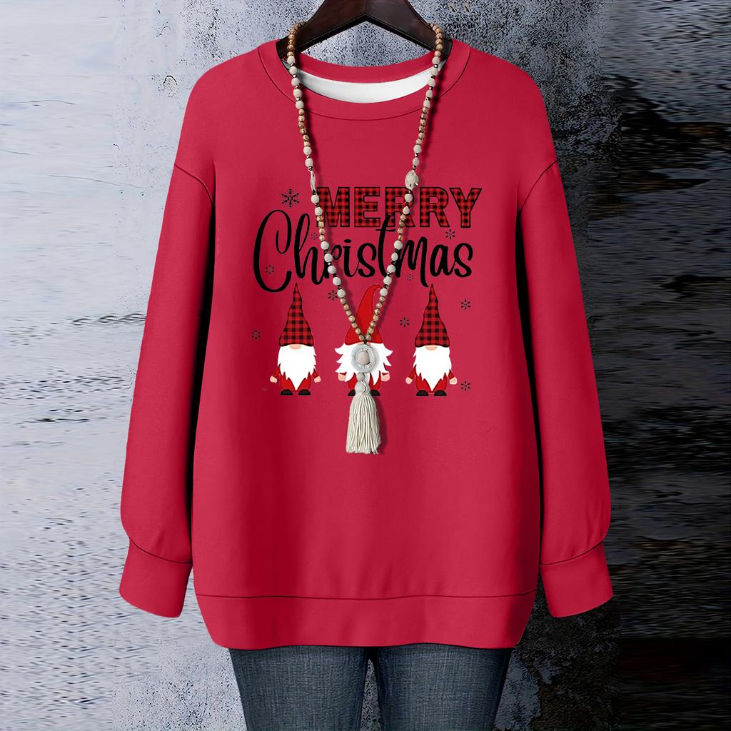 Ladies' Christmas Printed Round Neck Long Sleeved T-shirt Sweatshirt Top