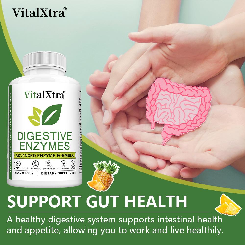 Digestive Enzymes Support the Digestion of Proteins, Carbohydrates, Fiber, and Dairy Products. 120 Capsules.