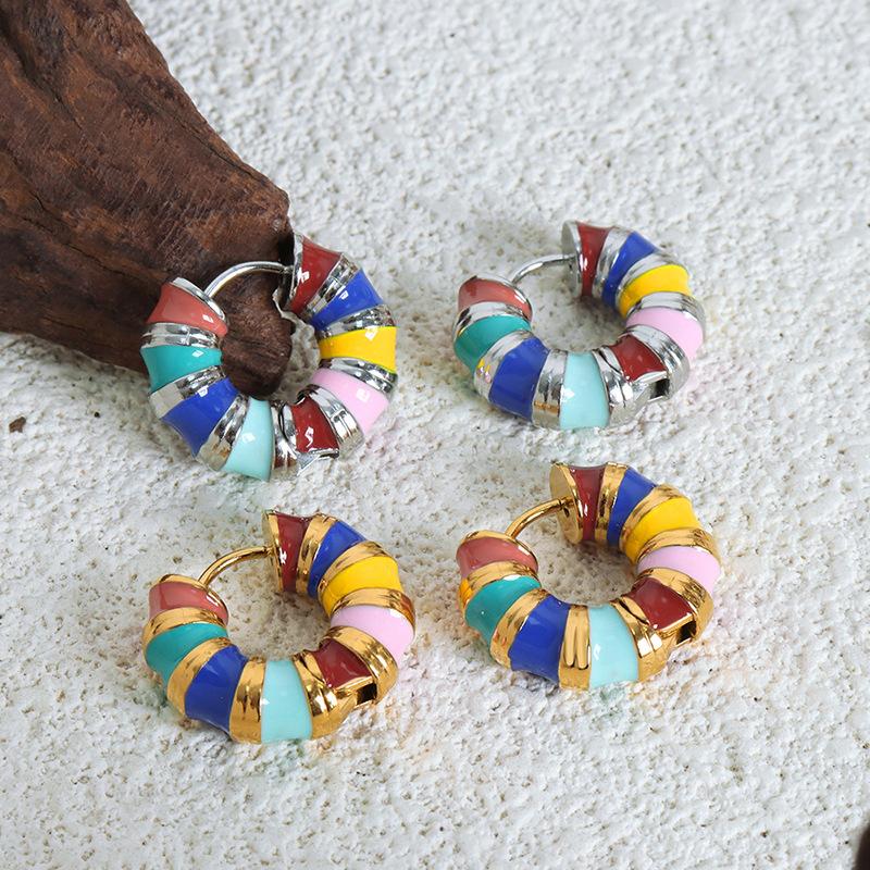 Vintage Colorful Enamel Small Hoop Earrings for Women Luxury Rainbow Oil-drop Earrings Wedding Party Jewelry Gift