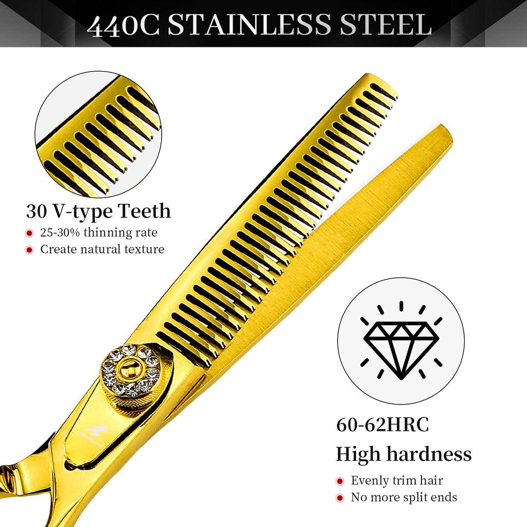 FM202 Gold Hairdressing & Barber Scissors Set with Thinning Shears
