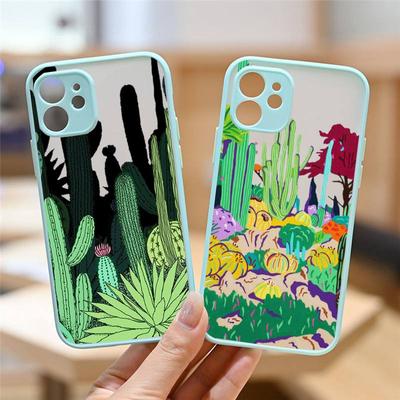 Cartoon Cactus Art Pattern Phone Case Matte Transparent For Iphone 11 12 13 7 8 Plus Mini X Xs Xr Pro Max Cover