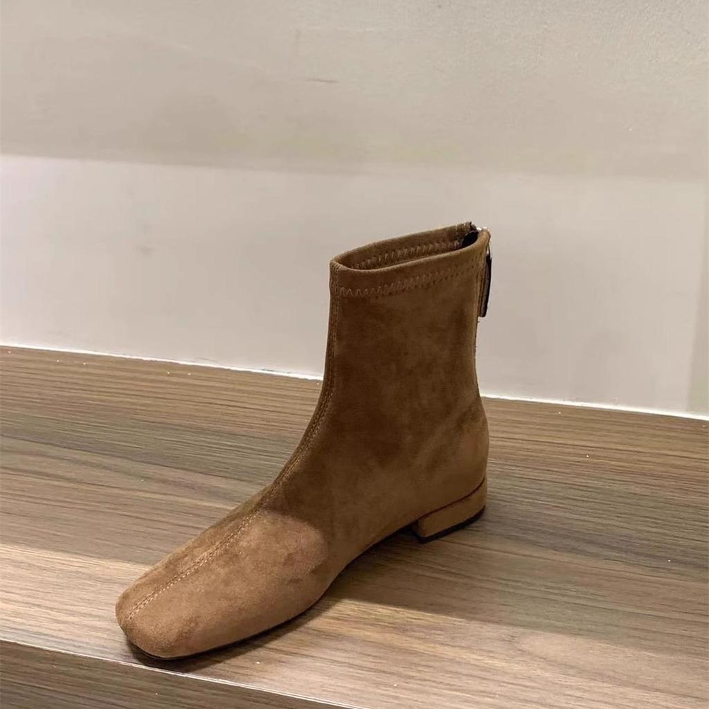 Short Boots Women's Spring and Autumn Single Boots 2025 New Versatile Simple Thick Heel Martin Boots Suede Korean Small Ankle Boots Thin Boots