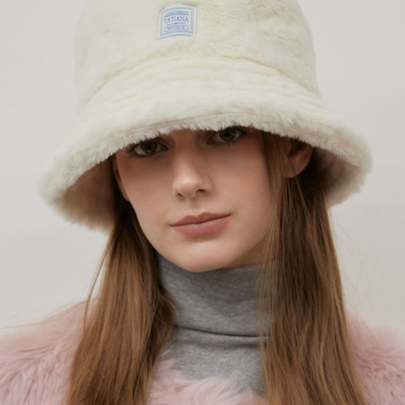 Tatiana Gefrorener Weißer Fell-Bucket-Hat HT8166
