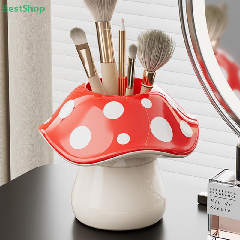 Polka Dot Mushroom Pen Holder Desktop Stationery And Miscellaneous Organizer Bathroom Makeup Brush Storage Box
