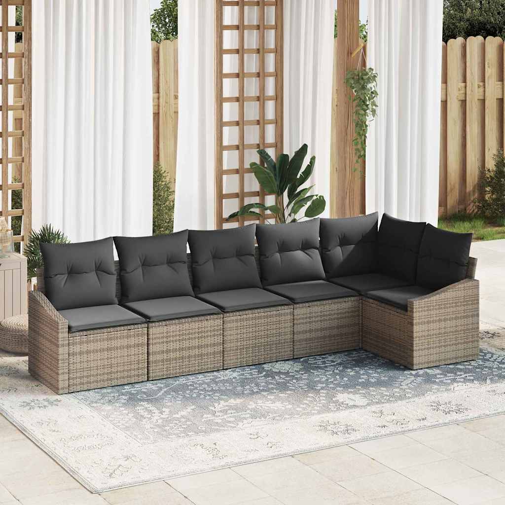 6 Piece Grey Poly Rattan Sofa Set with Cushions