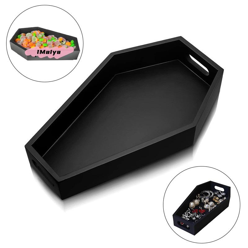 Gothic Black Coffin-Shaped Wooden Storage Box Makeup Organizer Tray Cosmetic Holder for Home And Office Decor Halloween Theme