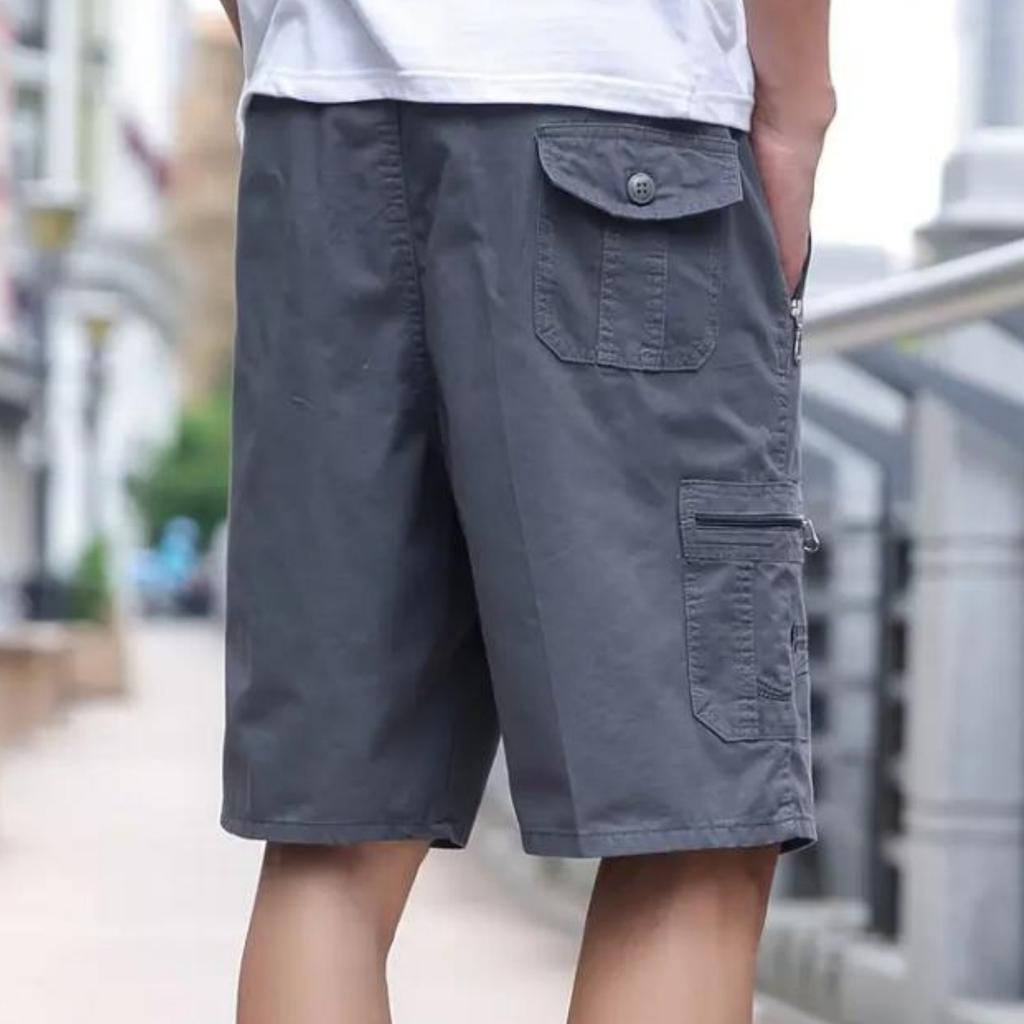Men's Breathable Cotton Shorts Solid Color Drawstring Waist with Zipper Pockets Casual Summer Wear