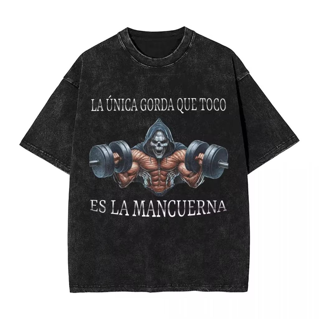 AAAH CULEROS ESO NO ERA CREATINA Funny Skeleton Gym Washed T-Shirt Humorous Skull Vintage Tee Fitness