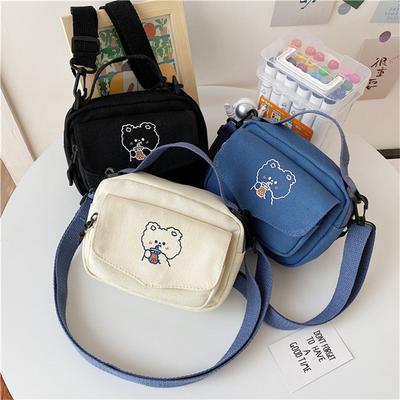 Kleine Damen Canvas Umhängetaschen Koreanischer Cartoon-Druck Mode Mini Stoffhandtaschen Handy Umhängetasche Für Süße Mädchen Geldbörse