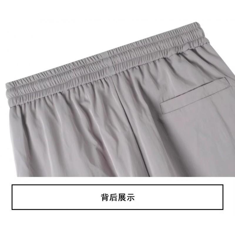Womens Gray Cargo Pants Loose Wide Leg Streetwear Embroidered Casual Trousers