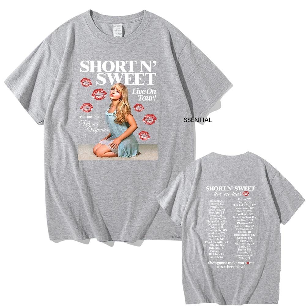 Sabrina Carpenter Short and sweet album Casual Men's Pure Cotton T-shirt Men's clothing Harajuku Vintage neutral cotton patterne