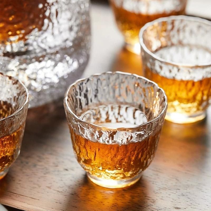 Japanese Sake Drinking Set Glass Cups and Carafe Modern Japanese Style Barware for Home Party