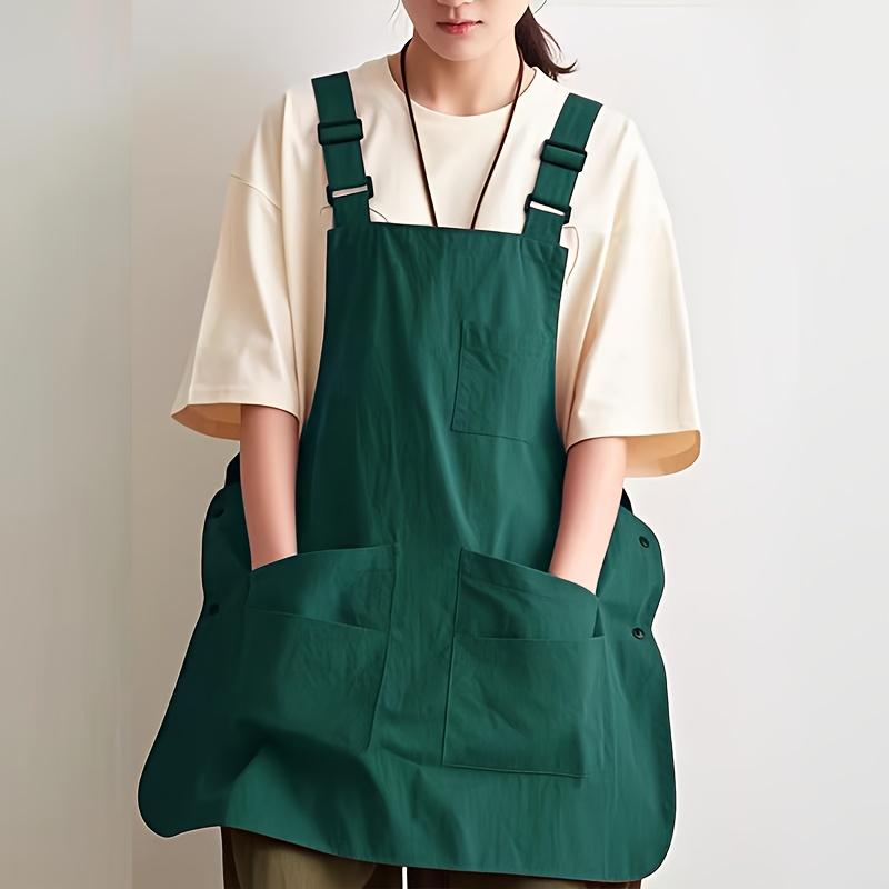 

1pc Artistic Creation Apron - Adjustable Multi-pocket Double-sided Design Durable Polyester Material Suitable for Kitchen Baking 60x63cm зелёный