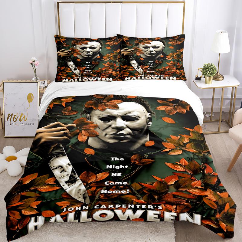 3Pcs Michael Myers' Halloween Horror Bedding Sets For All Sizes New 3D Printed Bed Cover Comforter Duvet Cover Pillowcase Bedroom Decoration