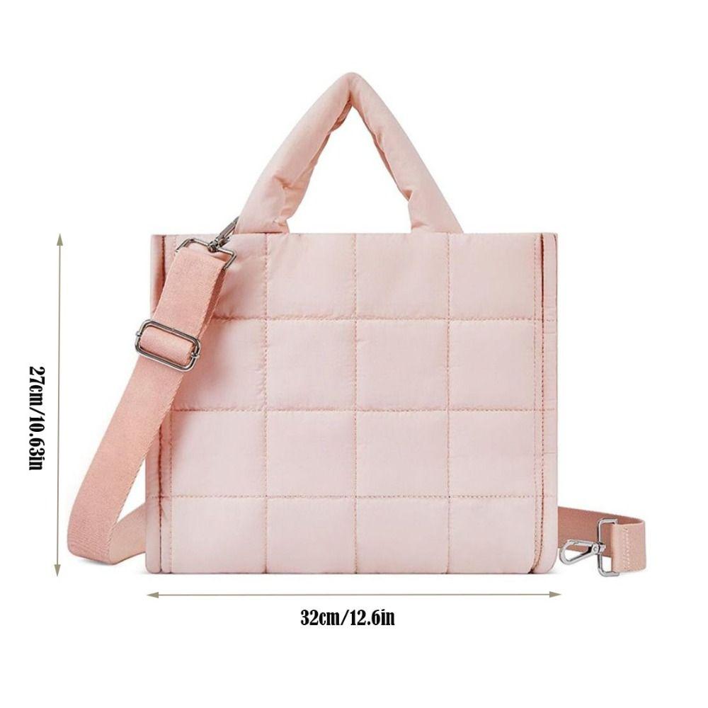Lightweight Quilted Tote Bag Nylon Multi-Pocket Crossbody Bag Large Capacity Detachable Strap Shoulder Bag Work