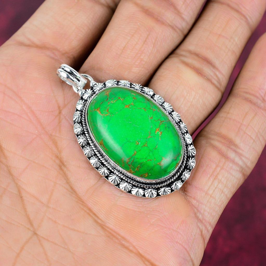 Přívěsek se zelenou mědí a tyrkysem, stříbrný přívěsek 925 s drahokamy, ručně vyrobený přívěsek, úžasné šperky, dárek pro ni