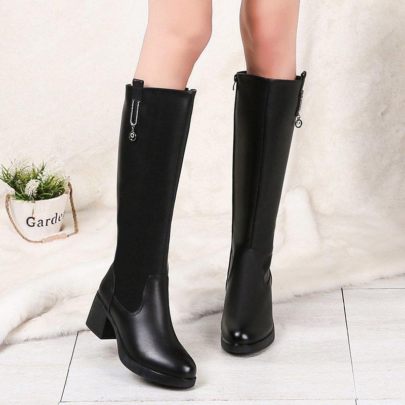 Winter Women Boots 2025 Korean Women's Knee Boots Waterproof High Heel Boots Comfortable Chunky Heel Long Boots