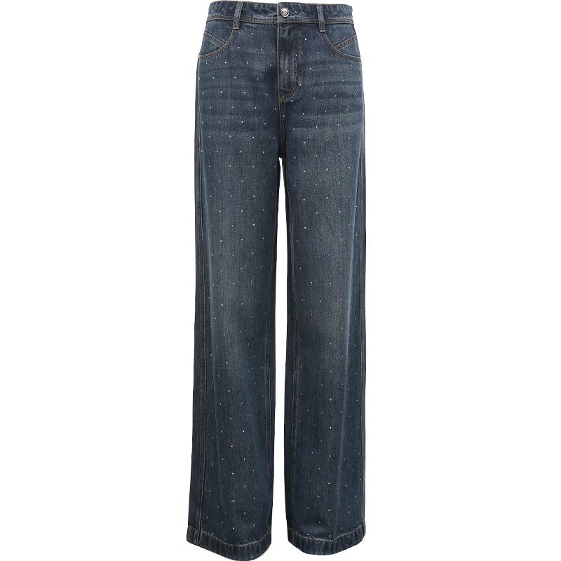 ONLY 2025 Spring Rhinestone High-Waist Loose Straight Jeans