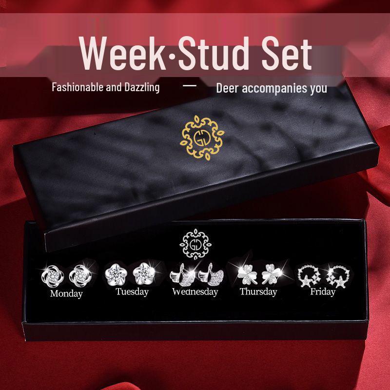 2025 Women's Sterling Silver Stud Earrings Set - Luxurious Gift Box for Wife or Girlfriend