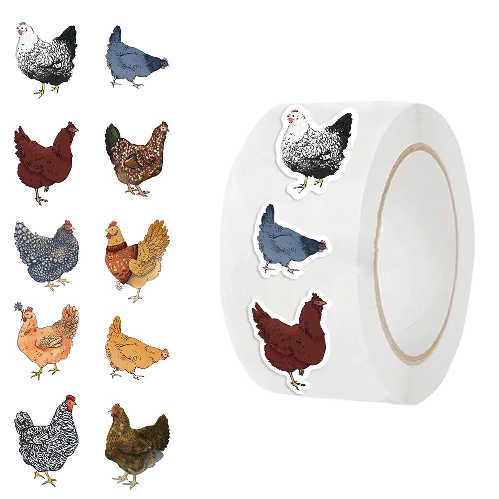 

2025 500PCS Chicken Hen Animals Roll Stickers for Water Bottles Laptop Refrigerator Luggage Computer Cartoon Funny Sticker