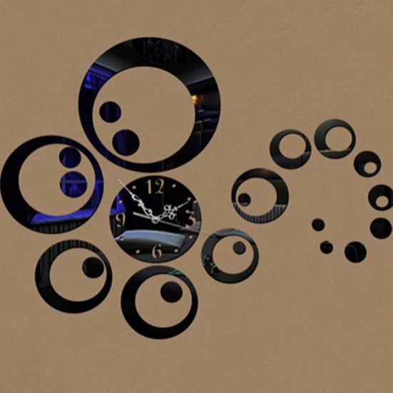 Circles 3D Modern Mirror Wall Clock Watches Stickers Decals Home Room DIY Decors
