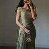 Autumn/Winter Cross-Border European, American, and Middle Eastern Women's Fashion Independent Website Amazon Pleated Ribbon Sparkling Evening Dress