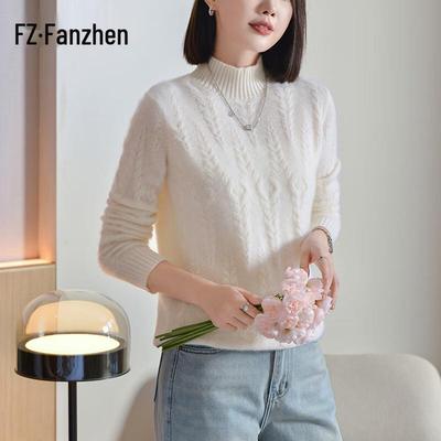 Fanzhen Women's 100% Wool Thickened Mock Neck Sweater