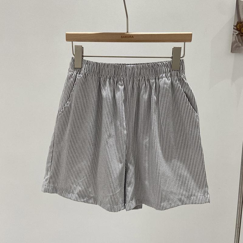 

Летние женские повседневные шорты в японском стиле в полоску с широкими штанинами 2024 XL чёрный