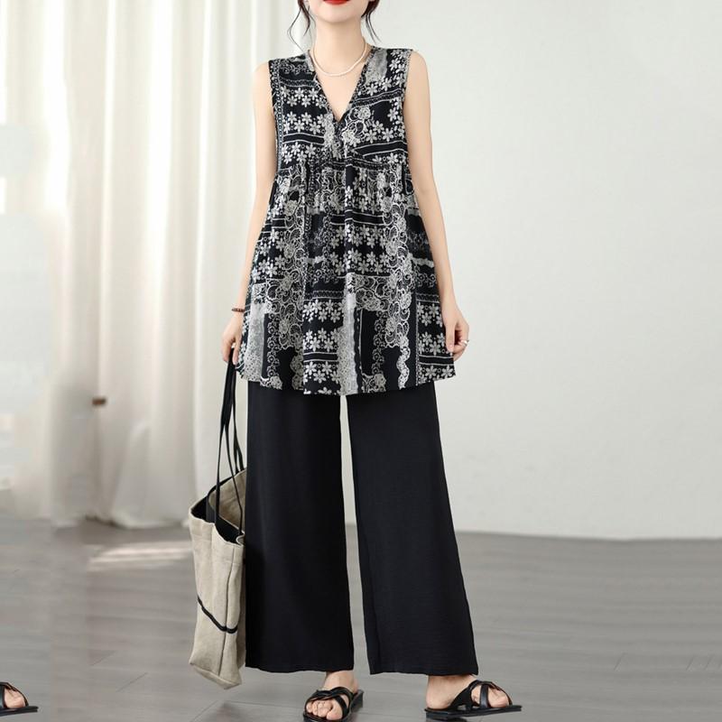 Oversized Cotton Vintage Floral Casual Loose Tank Tops for Women Summer T-shirt