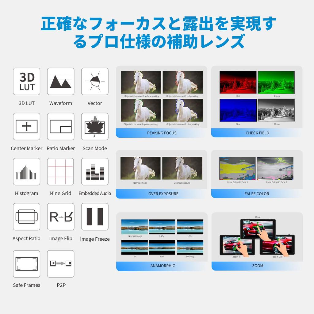 FEELWORLD LUT5E DSLR Camera Monitor with Touch 4K HDMI 1600nit High 3D LUT External Supply Japanese Language Settings Available 5.5-inch Control,