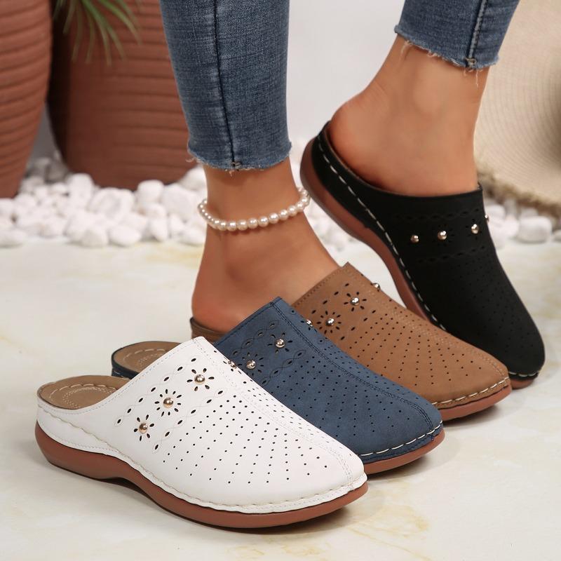 Women’s Studded Closed-Toe Flat Wedge Slide Sandals