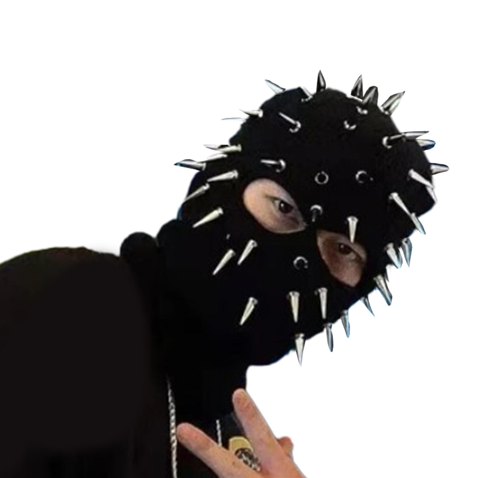 

Зимова маска для обличчя Шапка з заклепками Тепла в язана балаклава для чоловіків жінок Вітрозахисний захист обличчя для вечірки на відкритому повітрі чорний