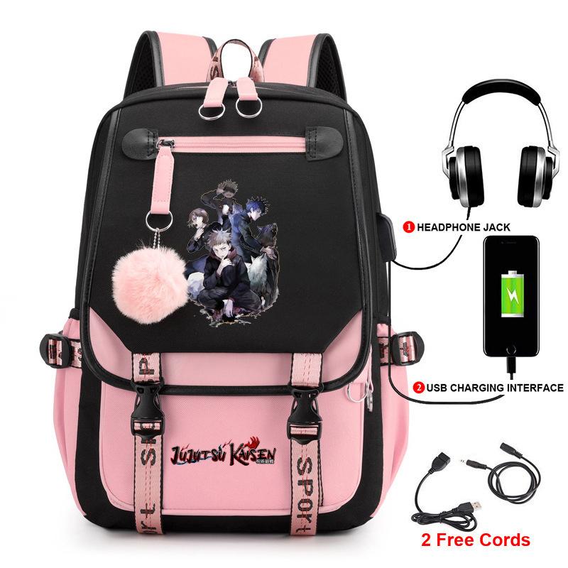 Anime Peripheral Spells Back to War Backpack Student School Bag Men's and Women's Fashion Backpack Travel Bag USB Computer Bag