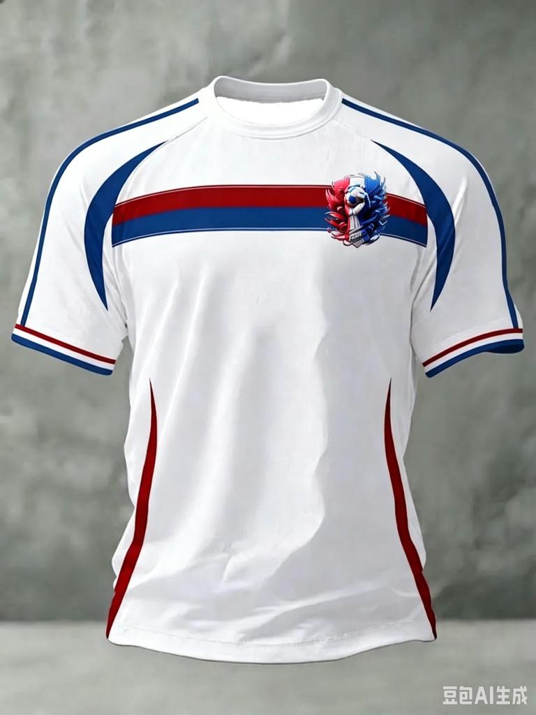 T-shirt Casual Sportiva da Uomo ad Asciugatura Rapida, Traspirante e Leggera con Strisce Colorate della Bandiera Francese e Grafica di un Gallo per Appassionati Sportivi Adulti