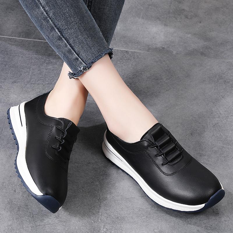 Women Platform Loafers Black Casual Leather Elevator Shoes Thick Sole Height Increase White Sneakers