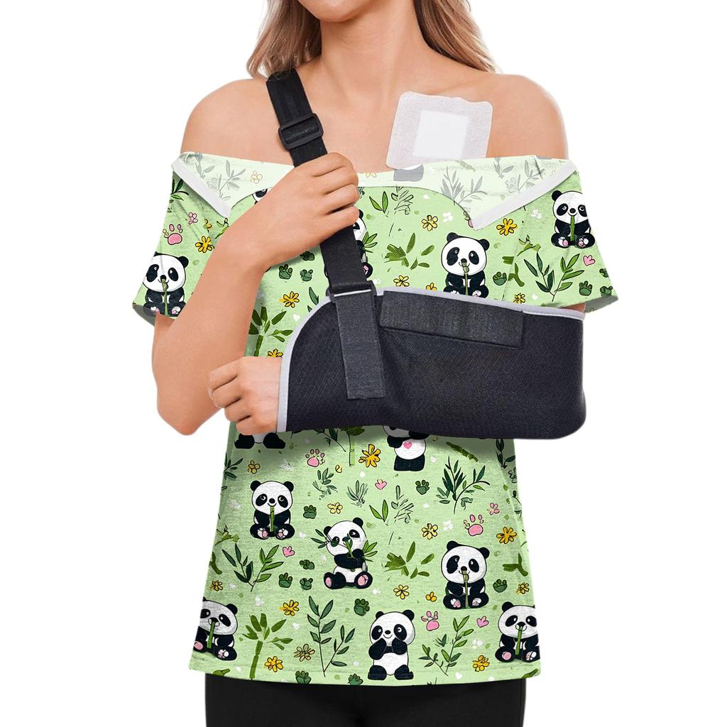 Women Shirt Animal Print Short Sleeve Top Shoulder Zipper Side Hook and Loop Closure Loose Fit Blouse