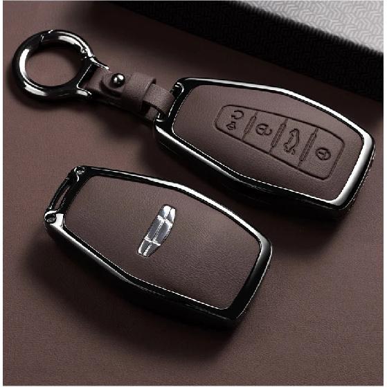 Car Zinc Alloy Leather Key Case Cover Holder Chain For Geely Okavango Coolray Atlas Monjaro Tugella Emgrand GT S Proton X50 X70
