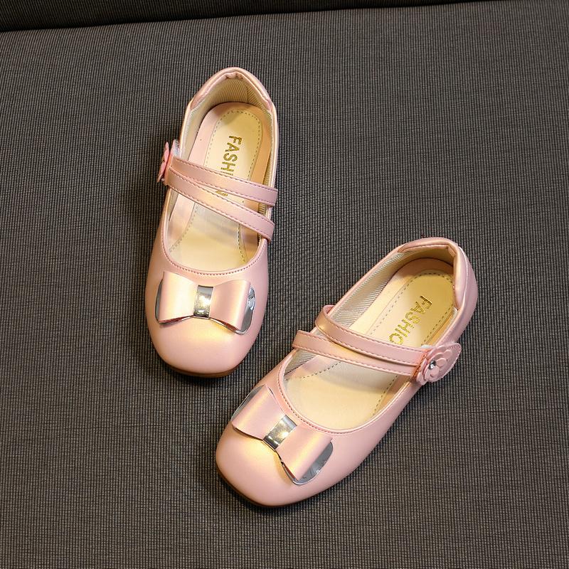 

Обувь для девочек из кожи, детская обувь принцессы с бантом, балетки, цветочные туфли для девочек, детская повседневная обувь на низком каблуке, танцевальная свадебная обувь, мягкая 26 розовый