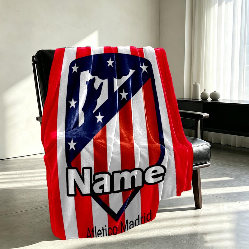 Custom Name Personalized Atletico Madrid Print Blankets, Home Decor, Bedroom, Sofa, Camping, Couch, Gifts for Birthday Christmas