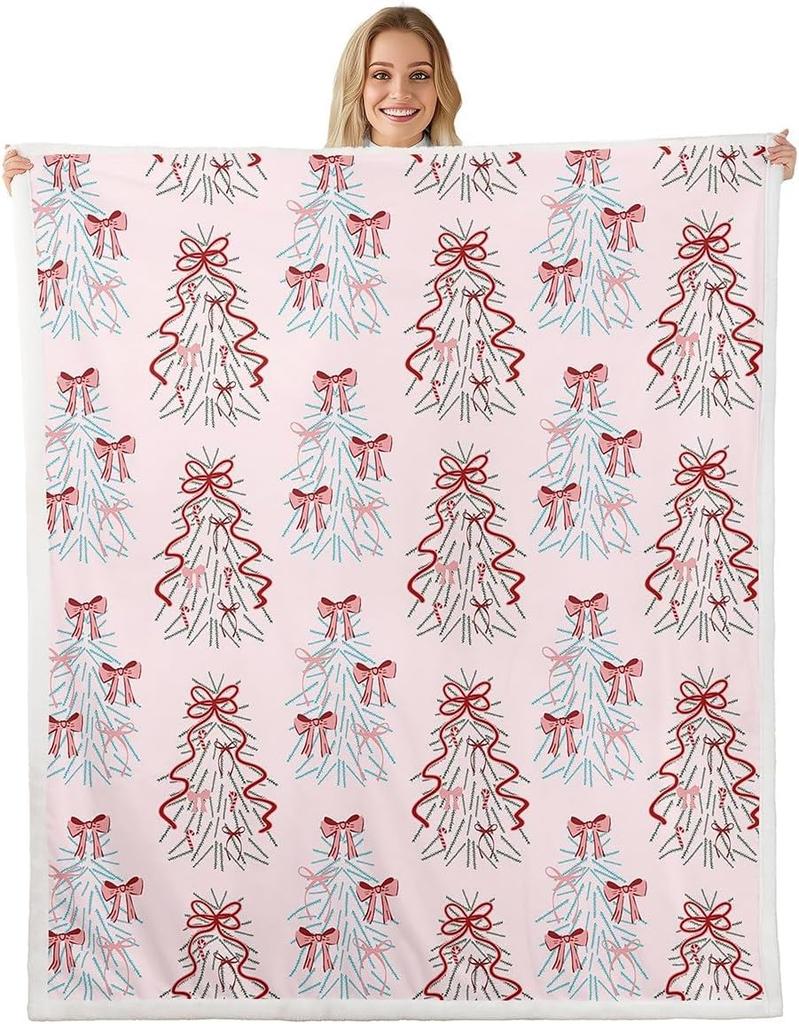 Christmas Throw Blanket Watercolor Red Truck Decor Fleece Blanket for Kids Teens Adults Green Xmas Trees Yellow Polka Dots Fuzzy