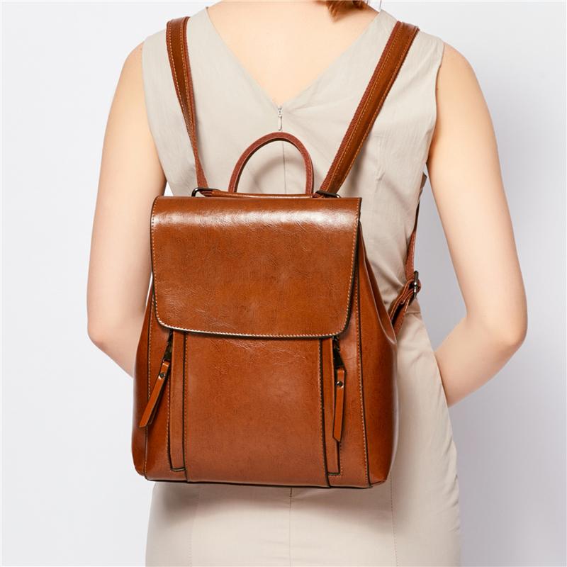 Echter Lederrucksack für Damen Trend Designer Ölwachs Rindsleder Tagesrucksack College Mädchen Reise Schultaschen