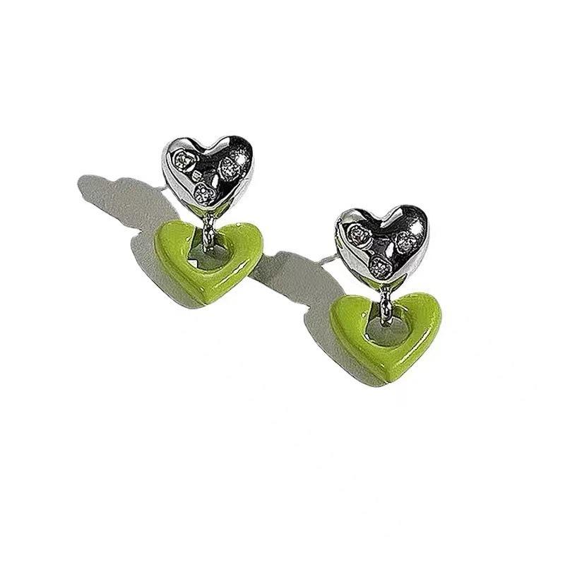 Heart Drop Earrings for Women Contrast Color Double Loves Shape Earrings Party Jewelry
