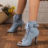 Damen Sommer Denim Mode Schnürsandalen Ultra-High-Heel Sexy Peeptoe Schuhe Lässige und bequeme Damenschuhe