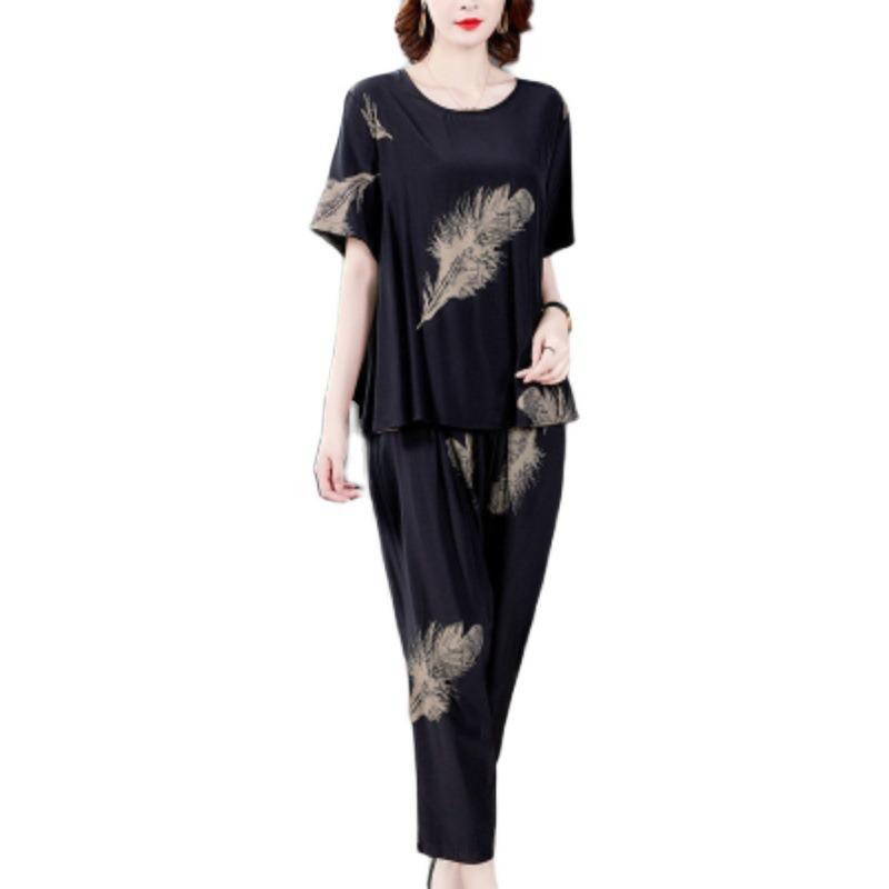 Short-sleeved Casual Suit for Women, Summer Fashionable Half-sleeved Plus Size Women's Casual Harem Pants Slimming Two-piece Set
