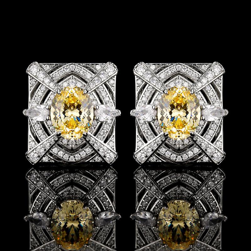 

Серьги Ожерелье Кольцо Набор Ювелирных Изделий Цветок Винтаж Желтый Бриллиант Принцесса Квадрат Женский