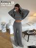 Three-piece Set, Autumn, Knitted Sweater with Loop Neck Camisole High-waisted Wide Leg Pants Suit