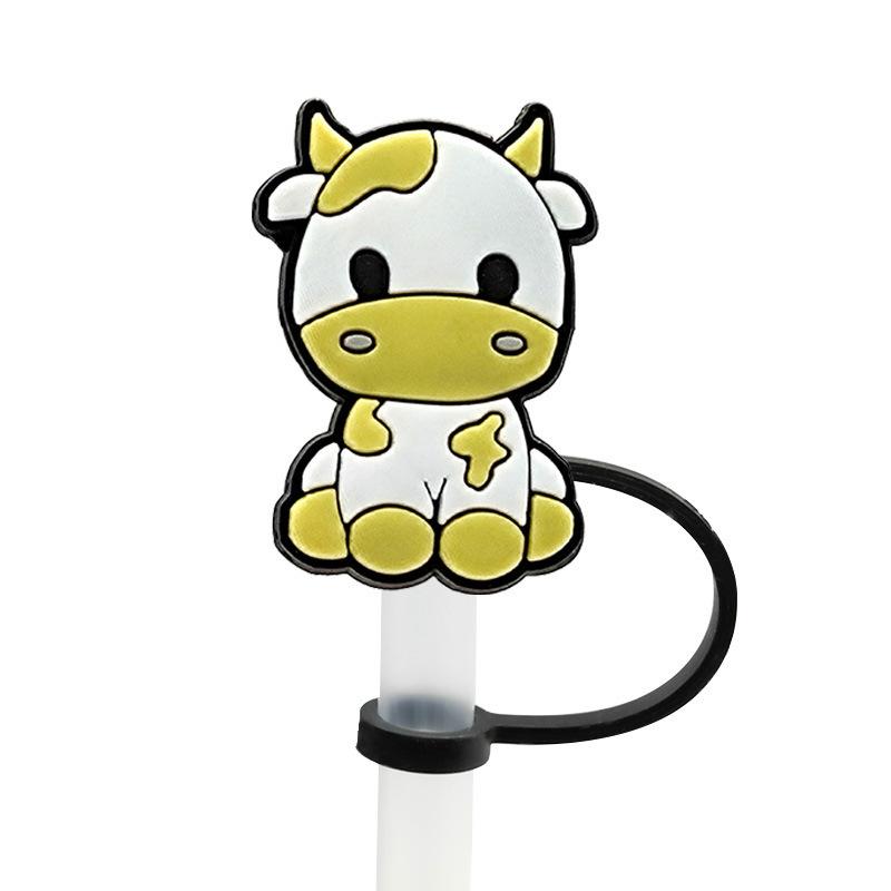 

10mm/0.4in Cow Drinking Straw Cover Cap Farm Animal Reusable Drinking Straw Tip Lid Straw Topper For Stanley Tumbler жовтий