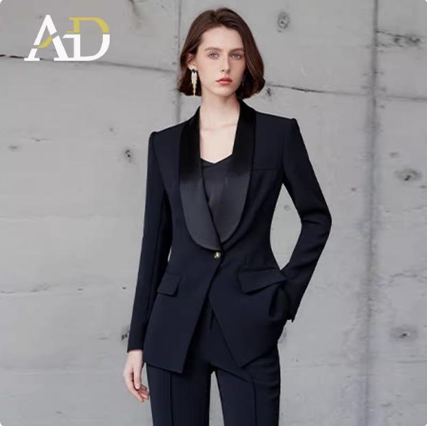 Women's Presidential Style Acetate Pantsuit: High-End, Professional, Slimming, Wide-Leg Two-Piece Set.