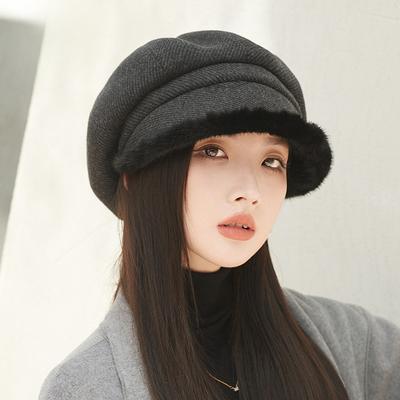 Plush Warm Plush Beret Women's New Autumn and Winter Octagonal Hat Thickened Fashion Women's Hat Bucket Hat