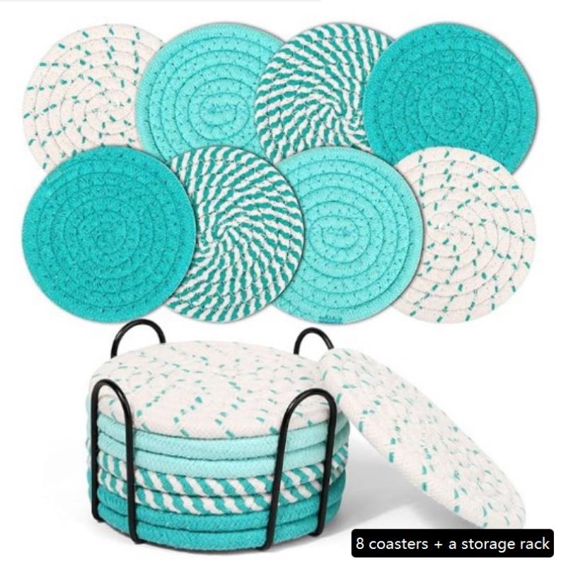 8 Pieces Cotton Rope Woven Placemats With Stand Insulation Pads For Drinks Woven Coaster Set Home Decoration
